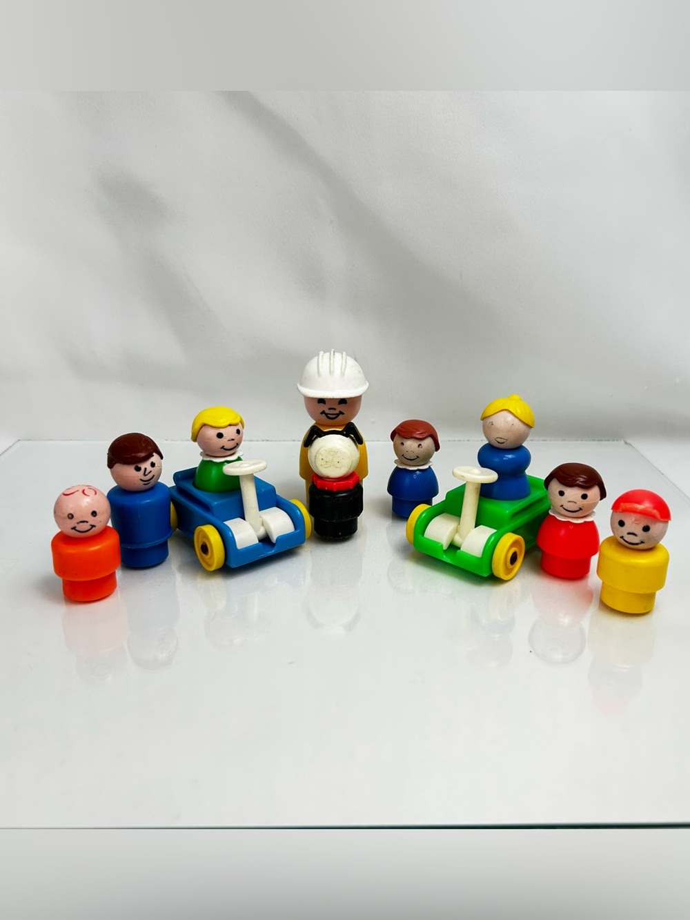 Vintage Fisher-Price Little People Dog Cars Family Big Construction Worker